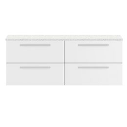 Hudson Reed Quartet 1440mm Double Wall Hung Cabinet & Sparkling White Worktop - Gloss White