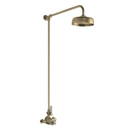 Hudson Reed Traditional Thermostatic Shower Valve with Rigid Riser Kit & Fixed Head - Brushed Brass