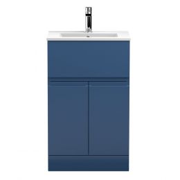 Hudson Reed Urban 500mm Freestanding 2 Door & 1 Drawer Vanity Unit with Minimalist Basin - Satin Blue