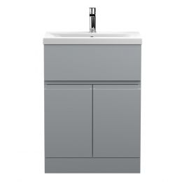 Hudson Reed Urban 600mm Freestanding 2 Door & 1 Drawer Vanity Unit with Mid Edge Basin - Satin Grey