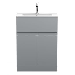 Hudson Reed Urban 600mm Freestanding 2 Door & 1 Drawer Vanity Unit with Minimalist Basin - Satin Grey
