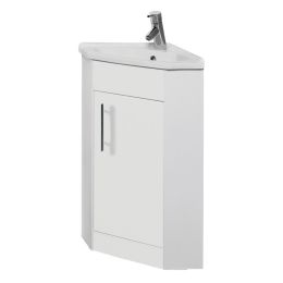 Kartell Impakt 405mm Freestanding Corner Vanity Unit & Basin - White Gloss
