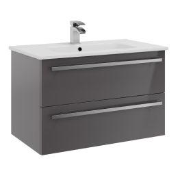 Kartell Purity 800mm Wall Mounted 2 Drawer Vanity Unit & Basin - Storm Grey Gloss