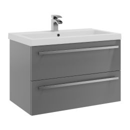 Kartell Purity 800mm Wall Mounted 2 Drawer Vanity Unit & Mid Depth Basin - Storm Grey Gloss