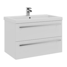 Kartell Purity 800mm Wall Mounted 2 Drawer Vanity Unit & Mid Depth Basin - White Gloss