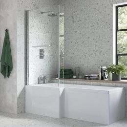 Luxury L Shaped Bath Screen Silver / Clear with Towel Rail