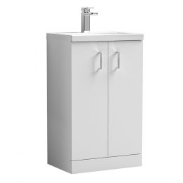 Nuie Arno 500mm 2 Door Freestanding Cloakroom Vanity Unit & Ceramic Basin - Gloss White