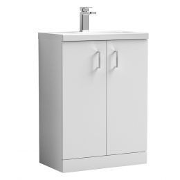 Nuie Arno 600mm 2 Door Freestanding Cloakroom Vanity Unit & Ceramic Basin - Gloss White