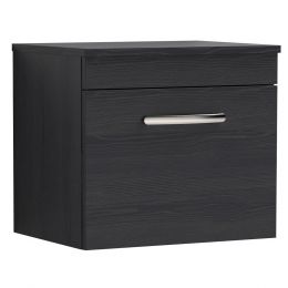 Nuie Athena 500mm Wall Hung Cabinet And Worktop - Charcoal Black Woodgrain