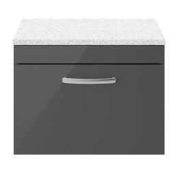 Nuie Athena 600mm Wall Hung Cabinet & Sparkling White Worktop - Gloss Grey