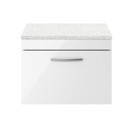 Nuie Athena 600mm Wall Hung Cabinet & Sparkling White Worktop - Gloss White