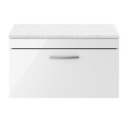 Nuie Athena 800mm Wall Hung Cabinet & Sparkling White Worktop - Gloss White