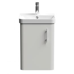 Nuie Core 400mm 1 Door Wall Hung Vanity Unit With Basin & Knurled Bar Handle - Gloss Grey Mist