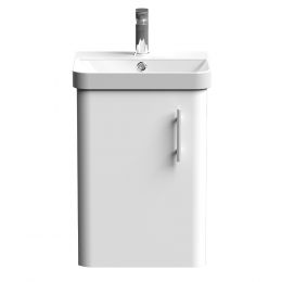 Nuie Core 400mm 1 Door Wall Hung Vanity Unit With Basin & Knurled Bar Handle - Gloss White