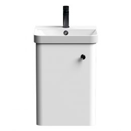 Nuie Core 400mm 1 Door Wall Hung Vanity Unit With Basin & Round Knob - Gloss White