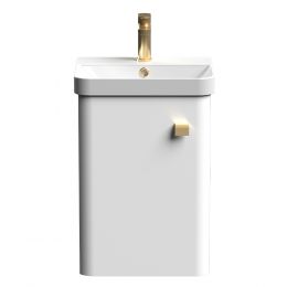 Nuie Core 400mm 1 Door Wall Hung Vanity Unit With Basin & Square Drop Handle - Gloss White