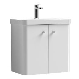 Nuie Core 600mm 2 Door Wall Hung Cloakroom Vanity Unit & Basin - Gloss White
