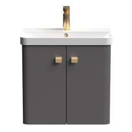 Nuie Core 600mm 2 Door Wall Hung Vanity Unit With Basin & Square Drop Handle - Gloss Grey