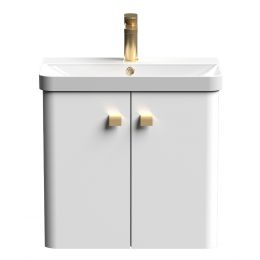 Nuie Core 600mm 2 Door Wall Hung Vanity Unit With Basin & Square Drop Handle - Gloss White