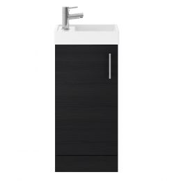 Nuie Vault 400mm Floor Standing Cabinet & Basin - Charcoal Black Woodgrain