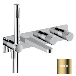 RAK Amalfi Horizontal Two Outlet Thermostatic Shower Valve with Bath Spout - Gold