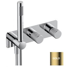 RAK Amalfi Horizontal Two Outlet Thermostatic Shower Valve with Shower Kit - Gold