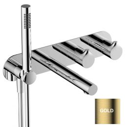RAK Sorrento Horizontal Two Outlet Thermostatic Shower Valve with Handset & Bath Spout - Gold