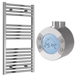 Reina Diva Electric Flat Towel Radiator with Chrome Weekly Thermostatic Element 500mm x 1000mm - Chrome