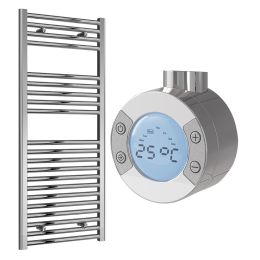 Reina Diva Electric Flat Towel Radiator with Chrome Weekly Thermostatic Element 450mm x 1200mm - Chrome
