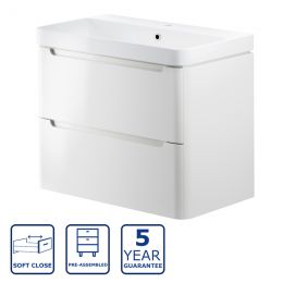 Serene Abbeydale 800mm 2 Drawer Wall Hung Vanity Unit And Basin - White Gloss