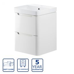 Serene Abbeydale 500mm 2 Drawer Wall Hung Vanity Unit And Basin - White Gloss