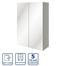 Serene Canterbury 500mm Mirrored Wall Cupboard Unit - Pearl Grey Gloss