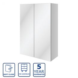 Serene Canterbury 600mm Mirrored Wall Cupboard Unit - White Gloss