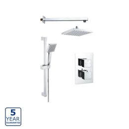 Serene Square Concealed Twin Outlet Shower Pack with Head, Arm & Handset - Chrome
