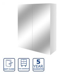Serene Stamford 600mm Mirrored Wall Cupboard Unit - White Gloss