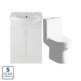 Serene Swansea 650mm Vanity Unit & Faro CC Toilet Pack - White Gloss