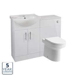 Serene Swansea 560mm Basin Unit & WC Unit Pack with BTW Toilet - White Gloss