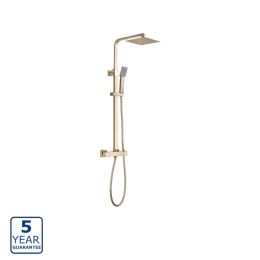 Serene Square Thermostatic Shower Set with Riser Rail - Brushed Brass