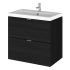 Hudson Reed Fusion Wall Hung 800mm 2 Drawer Vanity Unit & Ceramic Basin - Charcoal Black Woodgrain