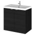 Hudson Reed Fusion Wall Hung 600mm 2 Door Vanity Unit & Ceramic Basin - Charcoal Black Woodgrain