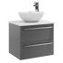 Kartell Purity 600mm Wall Mounted 2 Drawer Vanity Unit with Ceramic Worktop & Bowl - Storm Grey Gloss