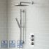 Serene Jules Thermostatic Triple Two Outlet Shower Valve with Sliding Rail Kit & Fixed Head - Chrome