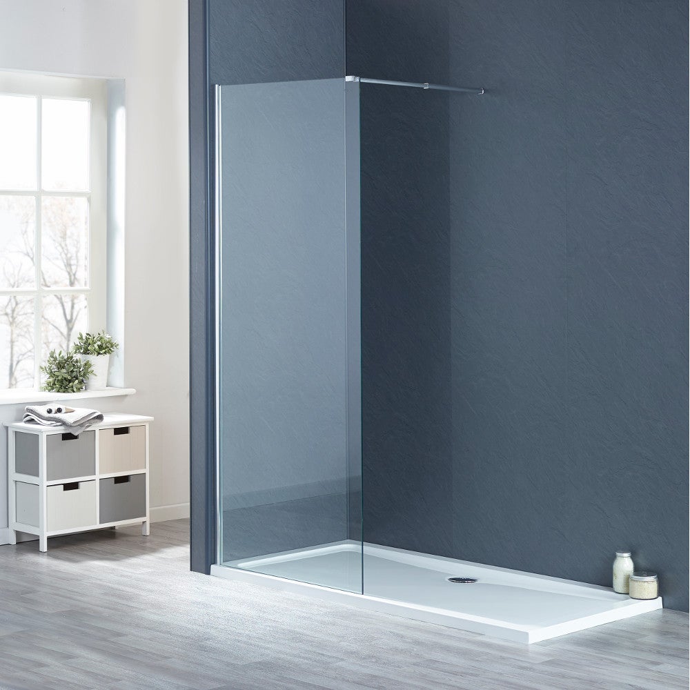 AICA 2000 L-Shape Wet Room Shower Enclosure Glass Screen Fixed Panel Stone Tray Waste 