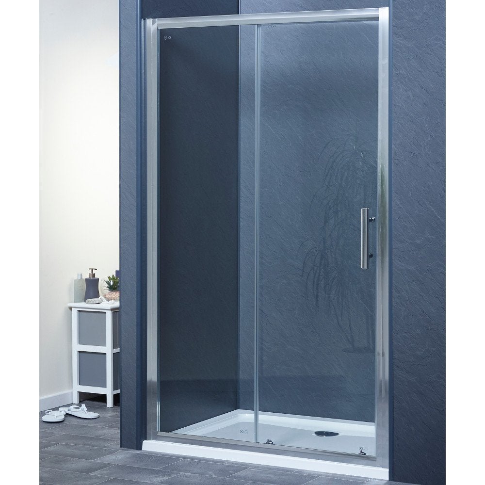 1100 x 700 mm Sliding Shower Enclosure 6mm Safety Glass Reversible Bathroom Cubicle Screen Door with Side Panel 